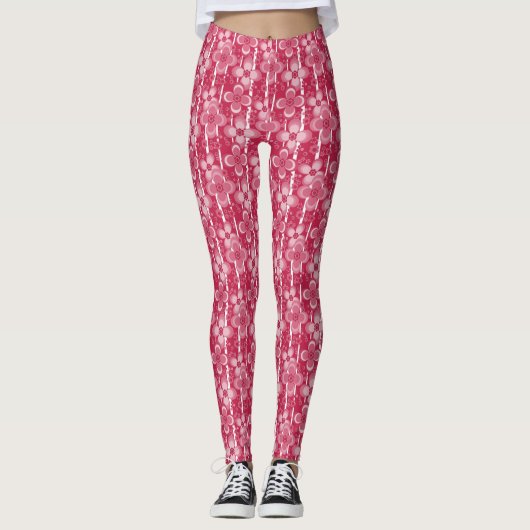 Leggings Red and white floral pattern (Devant)