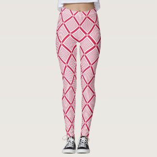 Leggings Red and white geometric checkered pattern retro