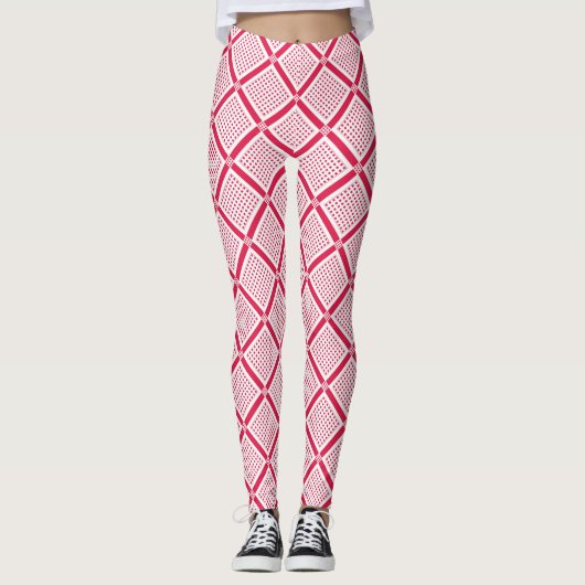 Leggings Red and white geometric checkered pattern retro    (Devant)