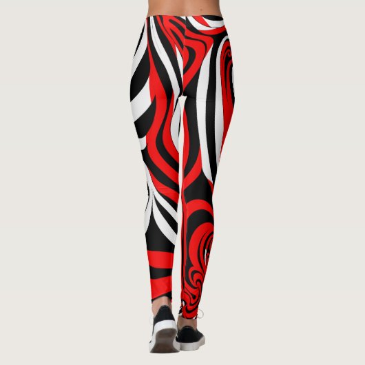 Leggings Red, Black and White Wave Pattern (Dos)