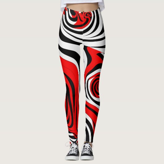 Leggings Red, Black and White Wave Pattern (Devant)
