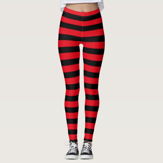 Leggings Red & Black Halloween & Valentine Stripes (Devant)