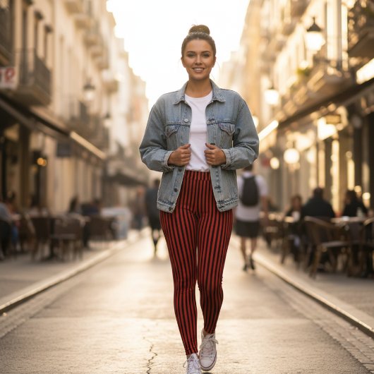 Leggings Red & Black Vertical Striped