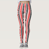 Leggings Red Black White Stripes Pattern Design  (Devant)