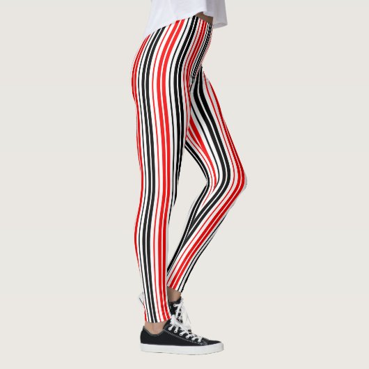 Leggings Red Black White Stripes Pattern Design  (Droite)