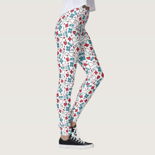 Leggings Red Blue Hearts Infirmière Motif (Droite)