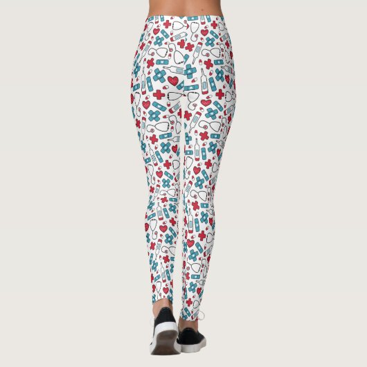 Leggings Red Blue Hearts Infirmière Motif (Dos)