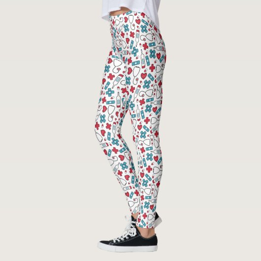Leggings Red Blue Hearts Infirmière Motif (Gauche)