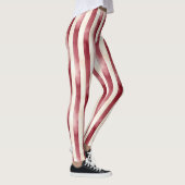 Leggings Red Burgundy Cream Stripes Christmas (Droite)