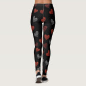 Leggings Red Burgundy Silver Glitter Hearts on Black (Dos)