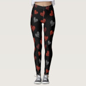 Leggings Red Burgundy Silver Glitter Hearts on Black (Devant)