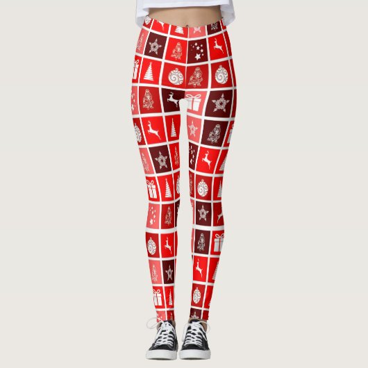 Leggings Red Christmas Holiday Cute Tree Reinder (Devant)