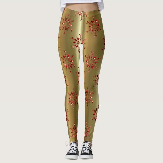 Leggings Red Christmas Stars on Gold (Devant)