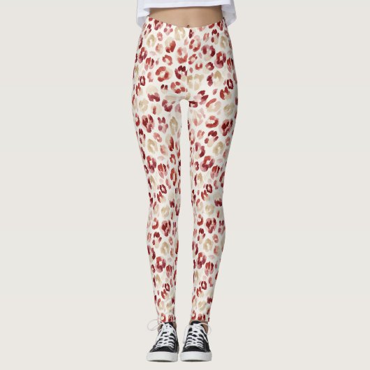 Leggings Red Cream Leopard Animal Print (Devant)