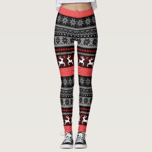 Leggings Red Fair Isle Motif