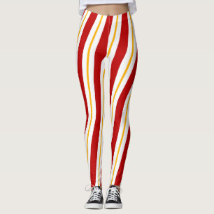 Leggings Red Gold & White Sucre de canne Stripes Noël