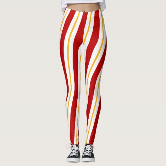 Leggings Red Gold & White Sucre de canne Stripes Noël (Devant)