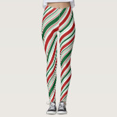 Leggings Red Green White Candy Stripes Motif de Noël (Devant)