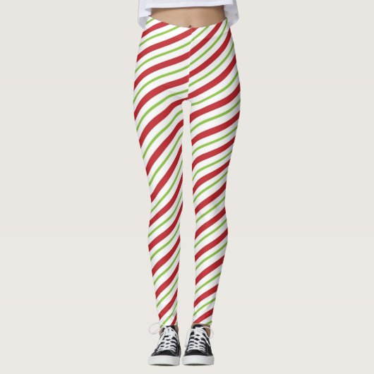 Leggings Red Green White Stripes Motif de Noël (Devant)
