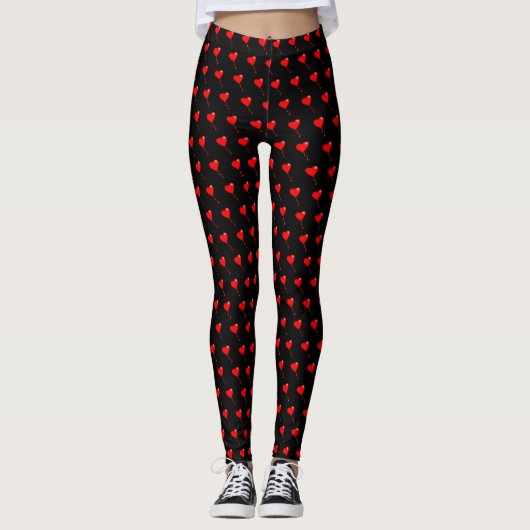 Leggings Red Heart Girly Fun Balloon Motif Black Trendy (Devant)