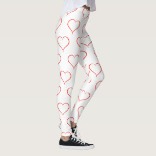 Leggings Red Heart Outline, Saint Valentin Décontractée