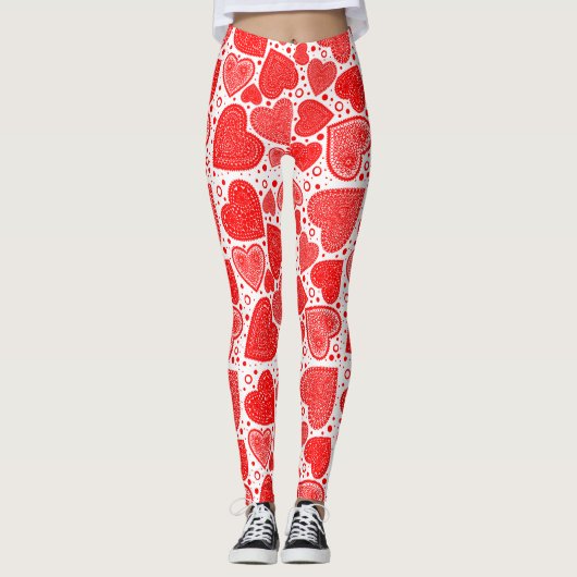 Leggings Red Hearts Fancy Motif (Devant)