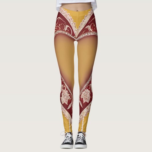 Leggings Red Lingerie Heart Lace AI art (Devant)