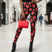 Leggings Red Lips Pattern Black