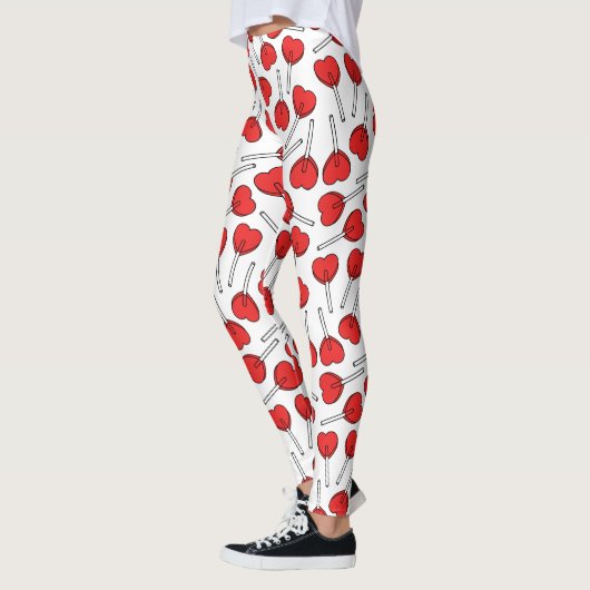 Leggings Red Lollipops, Heart Lollipops, Lollipop Pattern (Gauche)