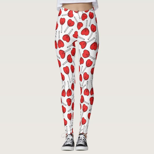 Leggings Red Lollipops, Heart Lollipops, Lollipop Pattern (Devant)