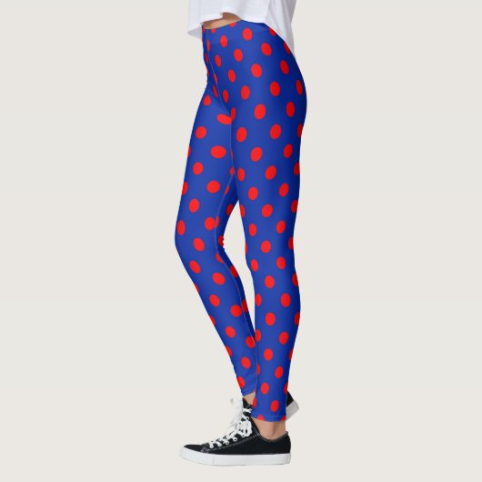 Leggings Red On Blue Polka Dots Pattern Design  (Gauche)