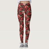 Leggings Red Pink Rose Flowers (Devant)