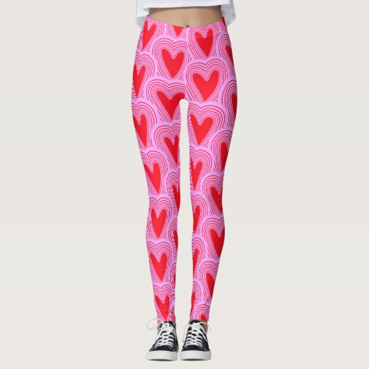 Leggings Red Pink Valentine's Day Hearts Imprimer (Devant)