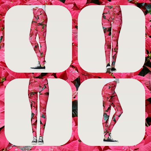 Leggings Red Poinsettias Festive