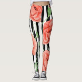Leggings Red Poppies Black Stripes Chic (Devant)