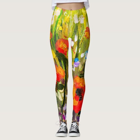 Leggings Red Poppies Champ peinture Abstraite (Devant)