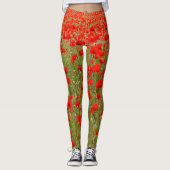 Leggings Red poppy field of flowers tie (Devant)