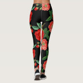 Leggings Red roses, black background, (Dos)
