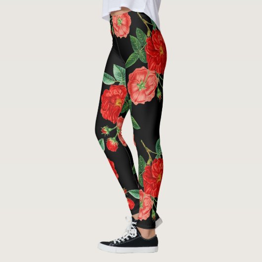 Leggings Red roses, black background, (Gauche)