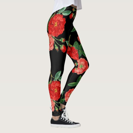 Leggings Red roses, black background, (Droite)