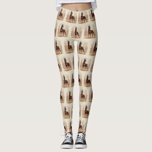 Leggings Red Rust Brown Doberman Pinscher Dog (Devant)