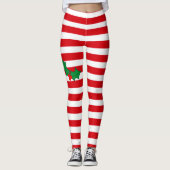 Leggings Red Stripes Sucre de canne Holly Festive Noël (Devant)