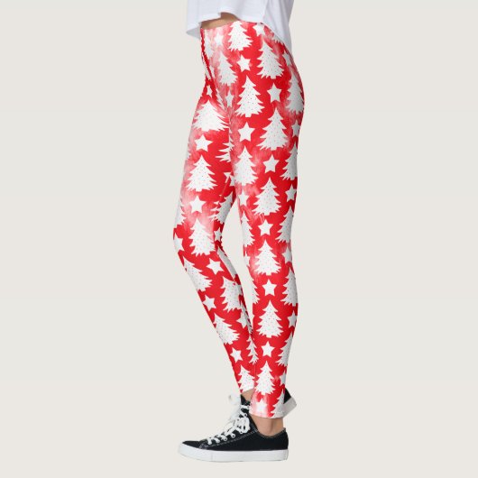 Leggings Red Tie Dye Noël Arbre étoile Motif vacances (Gauche)