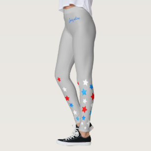 Leggings Red White and Blue Stars Ajouter votre nom sur GRA