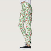 Leggings Red, white, and green holly Christmas Patterned (Gauche)