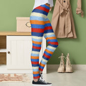 Leggings Red White Blue Orange Wool Striped Pattern Knitted