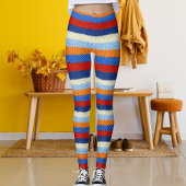 Leggings Red White Blue Orange Wool Striped Pattern Knitted