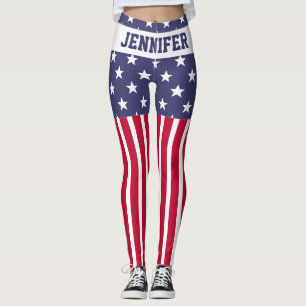 Leggings Red White Blue Stars Stripes USA flag Votre nom