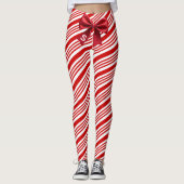 Leggings Red White Candy Cane Diagonal Stripes Bow (Devant)