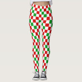 Leggings Red White Green Checkered Pattern Design (Devant)